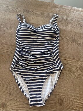 Navy and White Striped One-Piece Swimsuit for Women